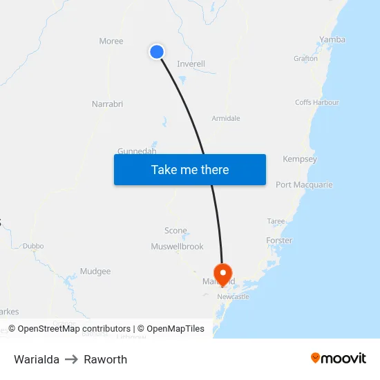 Warialda to Raworth map