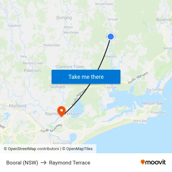 Booral (NSW) to Raymond Terrace map