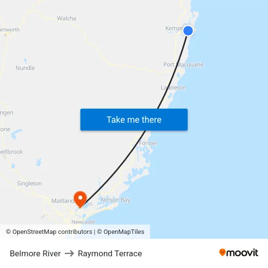 Belmore River to Raymond Terrace map