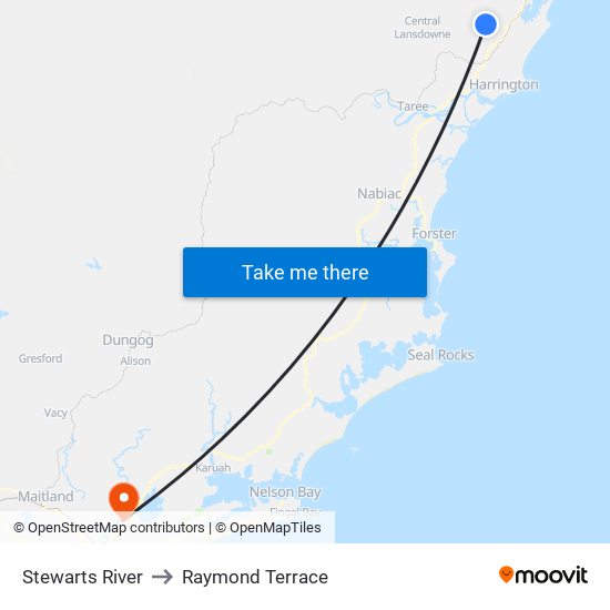 Stewarts River to Raymond Terrace map