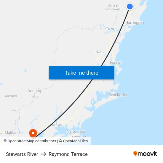 Stewarts River to Raymond Terrace map