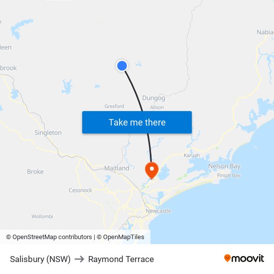 Salisbury (NSW) to Raymond Terrace map