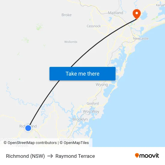 Richmond (NSW) to Raymond Terrace map