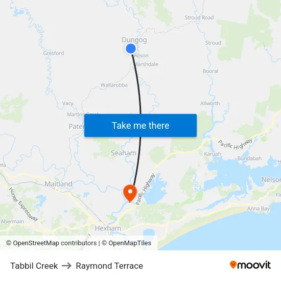 Tabbil Creek to Raymond Terrace map