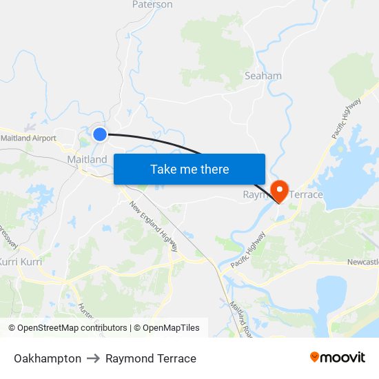 Oakhampton to Raymond Terrace map