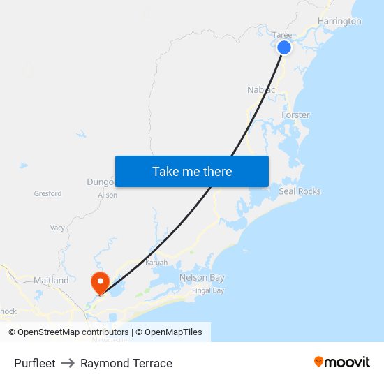 Purfleet to Raymond Terrace map