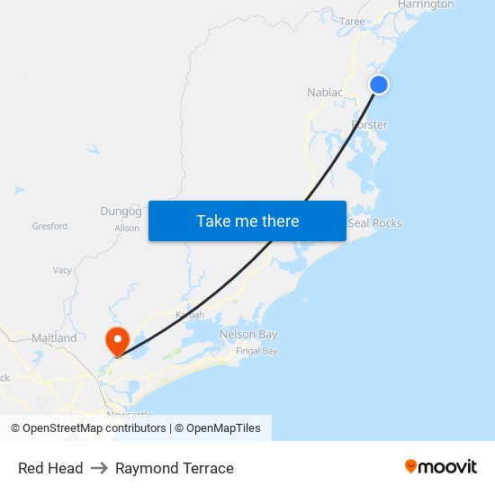 Red Head to Raymond Terrace map