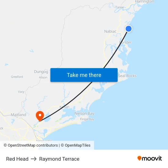 Red Head to Raymond Terrace map