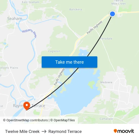 Twelve Mile Creek to Raymond Terrace map