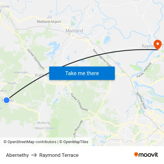 Abernethy to Raymond Terrace map
