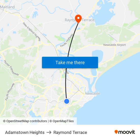 Adamstown Heights to Raymond Terrace map