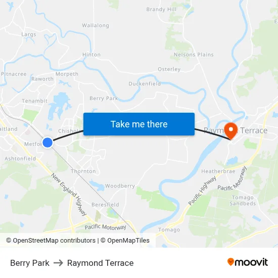 Berry Park to Raymond Terrace map