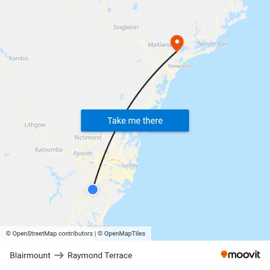 Blairmount to Raymond Terrace map