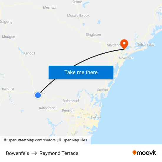 Bowenfels to Raymond Terrace map
