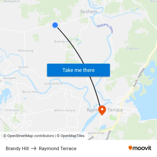 Brandy Hill to Raymond Terrace map