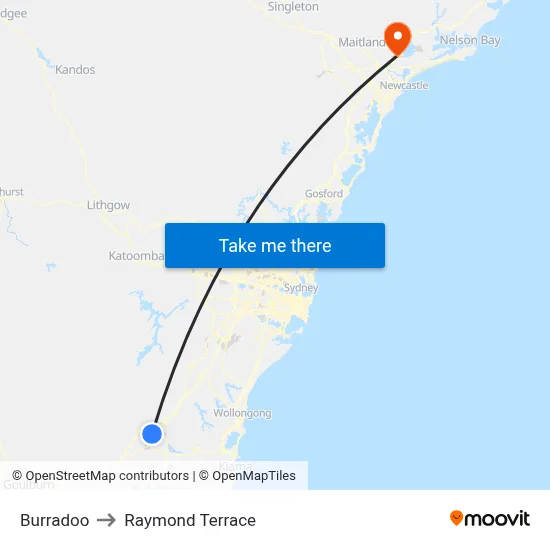 Burradoo to Raymond Terrace map