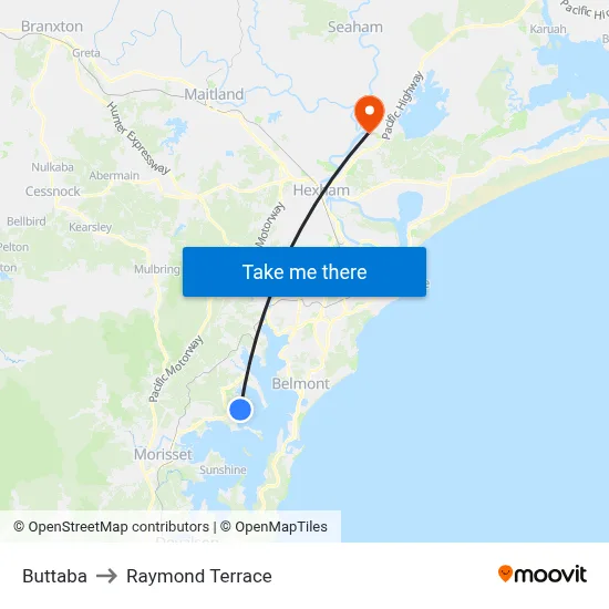 Buttaba to Raymond Terrace map