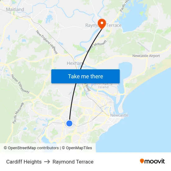 Cardiff Heights to Raymond Terrace map