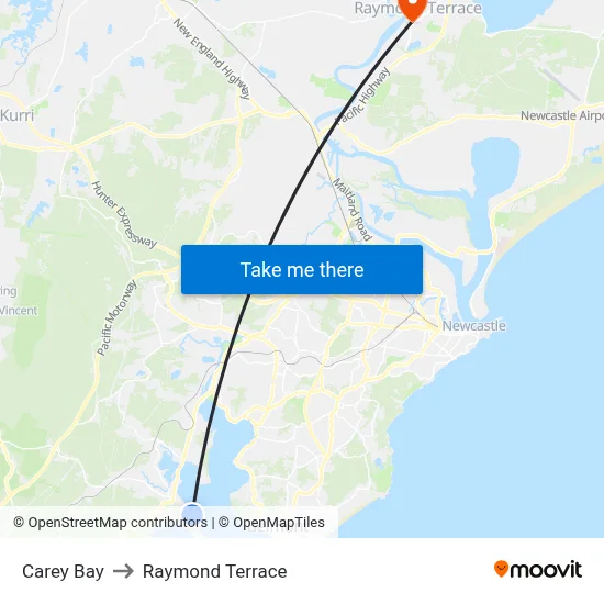 Carey Bay to Raymond Terrace map