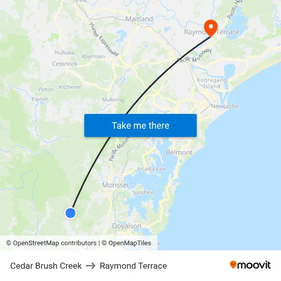 Cedar Brush Creek to Raymond Terrace map