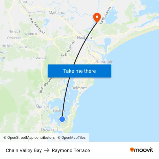 Chain Valley Bay to Raymond Terrace map