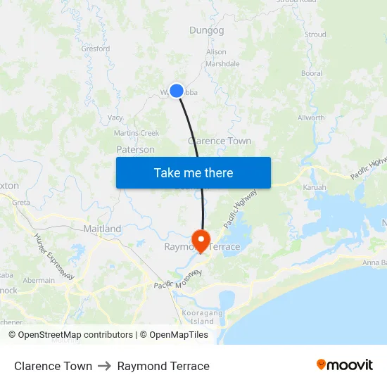 Clarence Town to Raymond Terrace map