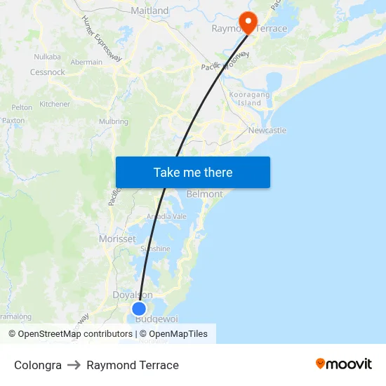 Colongra to Raymond Terrace map