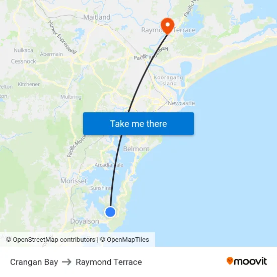 Crangan Bay to Raymond Terrace map