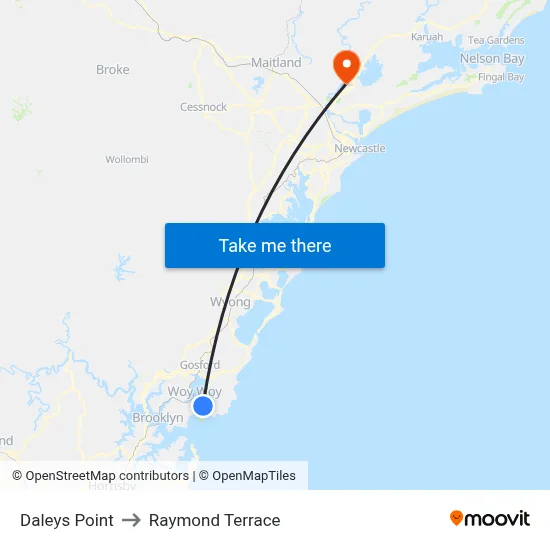 Daleys Point to Raymond Terrace map