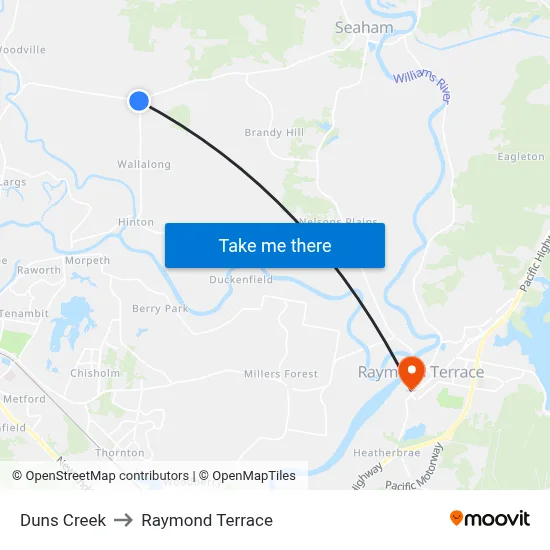 Duns Creek to Raymond Terrace map
