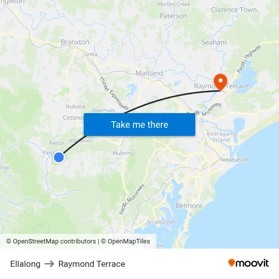 Ellalong to Raymond Terrace map