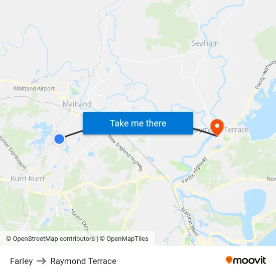 Farley to Raymond Terrace map