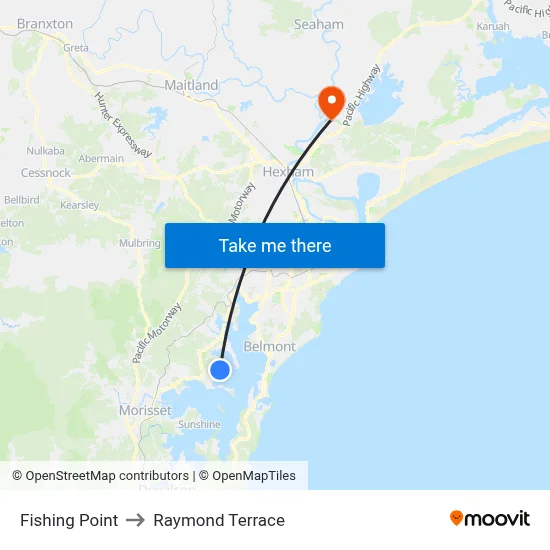 Fishing Point to Raymond Terrace map