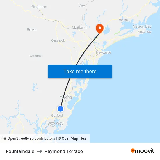 Fountaindale to Raymond Terrace map
