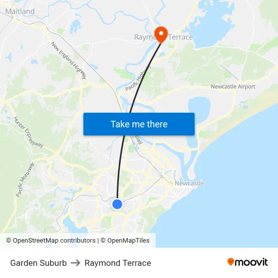 Garden Suburb to Raymond Terrace map