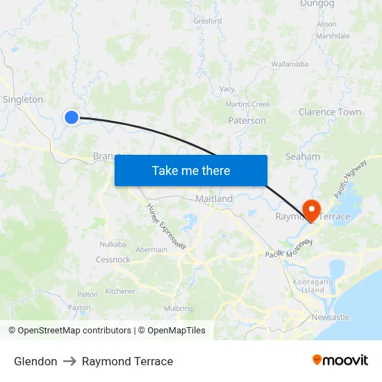 Glendon to Raymond Terrace map