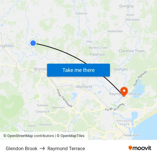 Glendon Brook to Raymond Terrace map