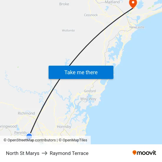 North St Marys to Raymond Terrace map