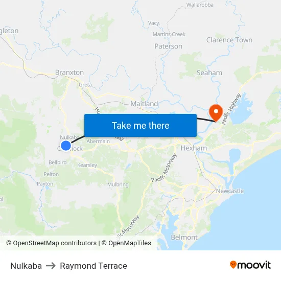 Nulkaba to Raymond Terrace map