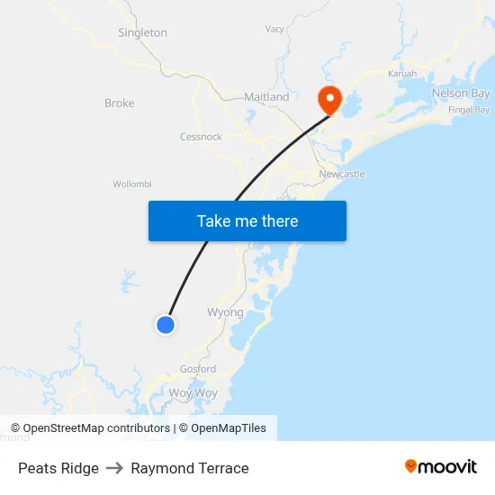 Peats Ridge to Raymond Terrace map