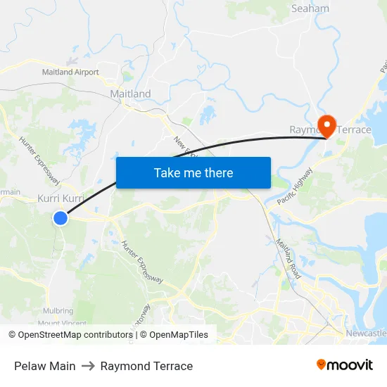 Pelaw Main to Raymond Terrace map