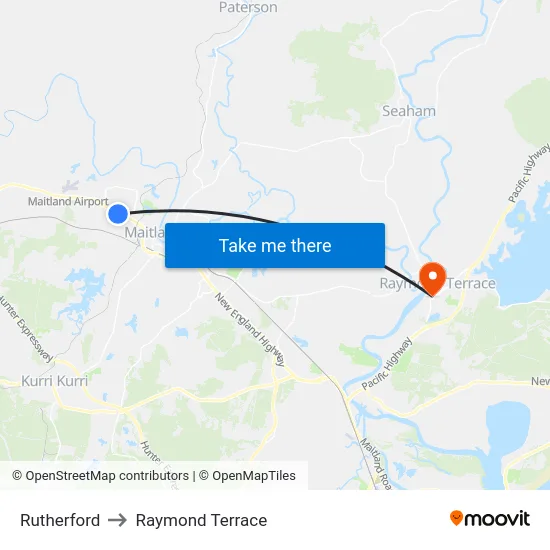 Rutherford to Raymond Terrace map