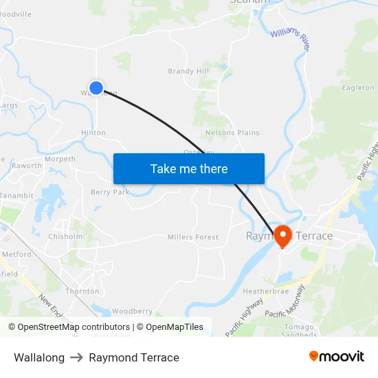 Wallalong to Raymond Terrace map
