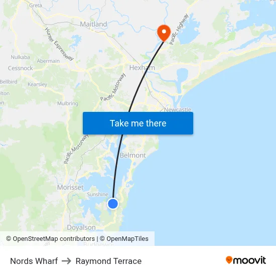 Nords Wharf to Raymond Terrace map