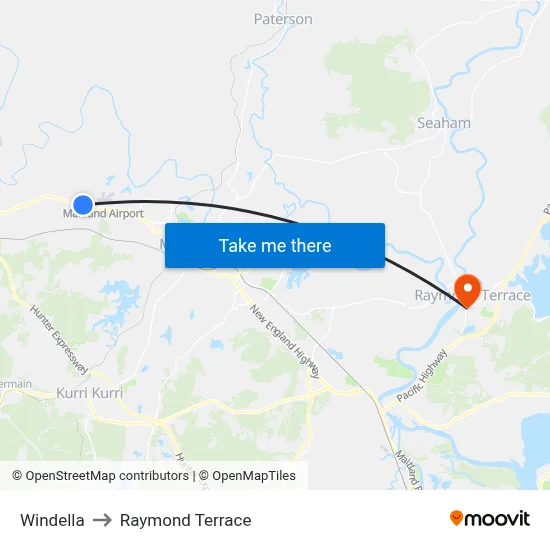 Windella to Raymond Terrace map