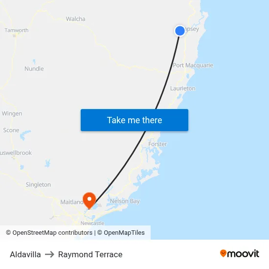 Aldavilla to Raymond Terrace map