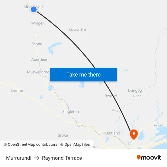 Murrurundi to Raymond Terrace map