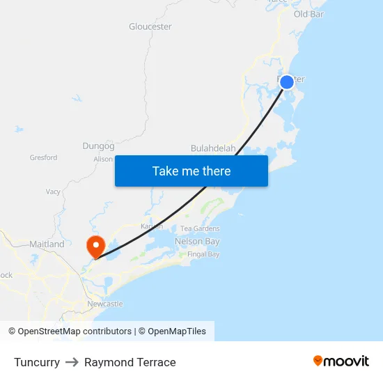 Tuncurry to Raymond Terrace map