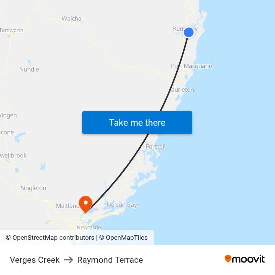 Verges Creek to Raymond Terrace map