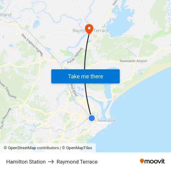 Hamilton Station to Raymond Terrace map